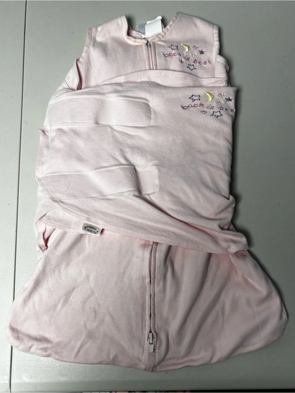 HALO Newborn Pink Sleep Sack Swaddle with Embroidered Moon and Stars